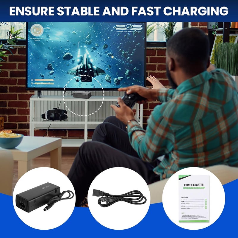 PEGLY مزود طاقة لجهاز Xbox 360 E، كتلة مزود الطاقة مع سلك الطاقة، محول AC لجهاز Microsoft Xbox 360 E، 100-240V - Image 3